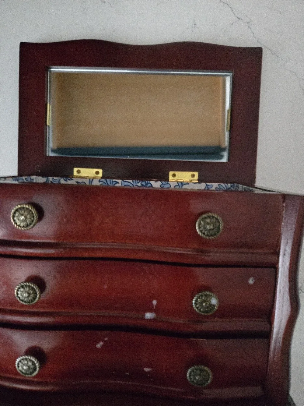 Vintage Style Mini Jewelry Chest in Deep Mahogany
